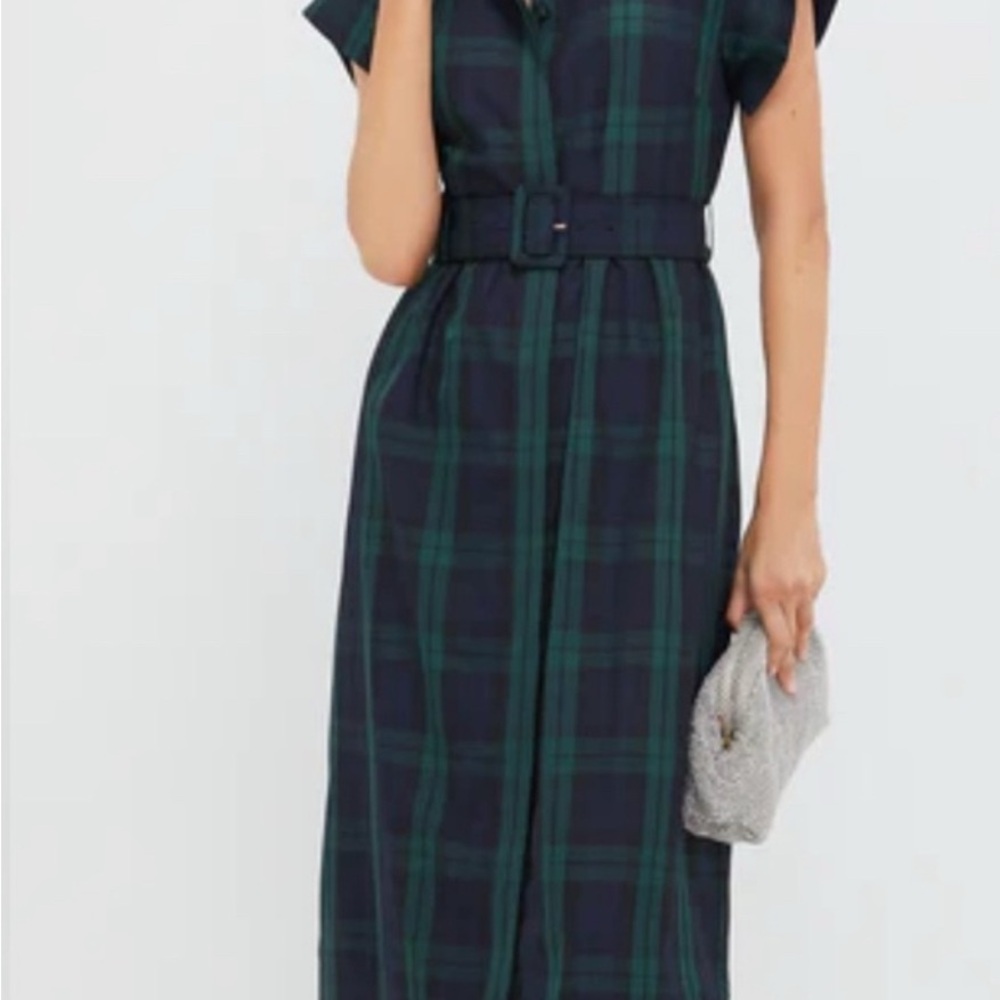 Tuckernuck Navy and Green Plaid Midi Dress